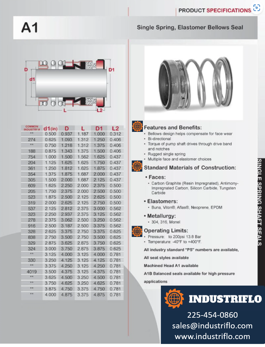 A1 - Single Spring Elastomer Bellows Seal