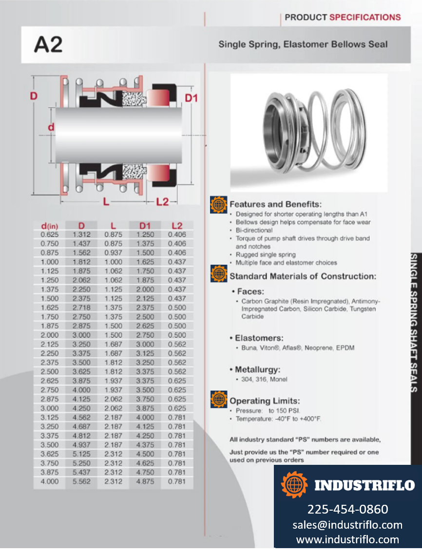 A2 - Single Spring Elastomer Bellows Seal